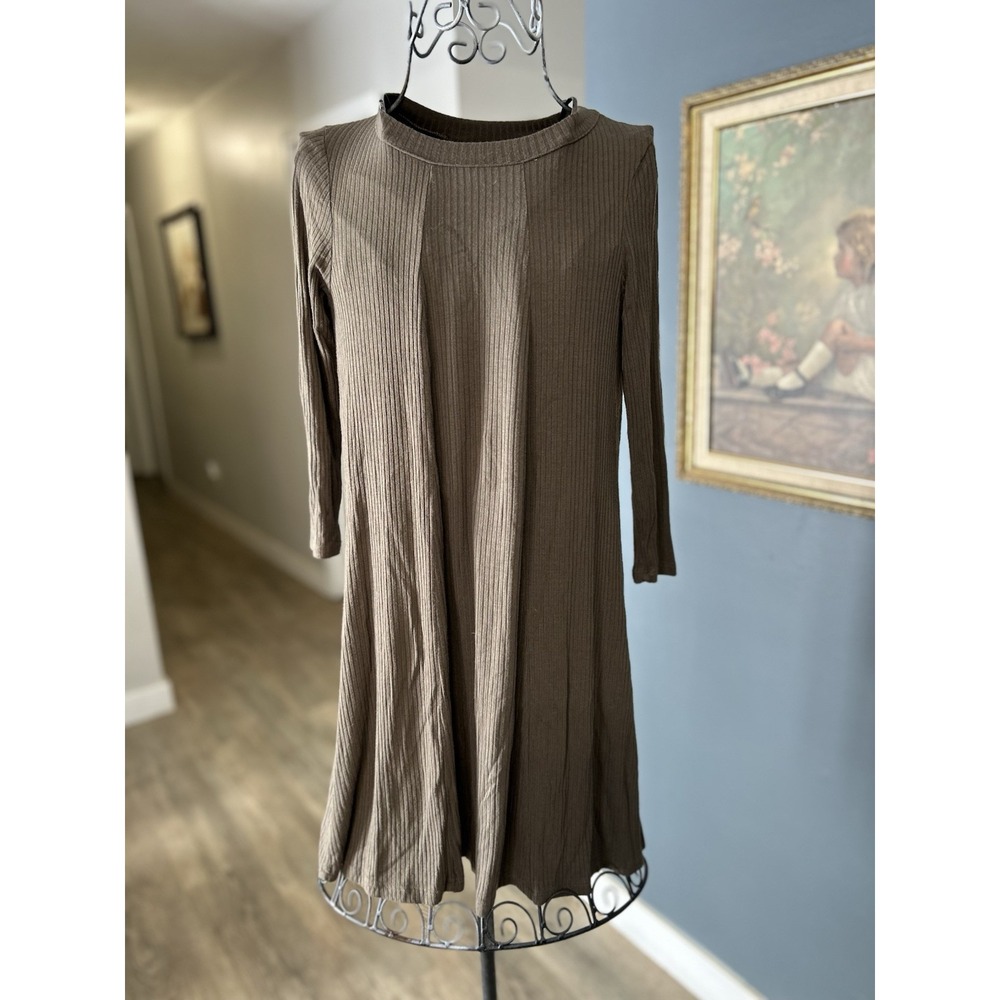 Lush Nordstrom‎ Ribbed Knit Layered Open Back Olive Neutral Dress Size XS